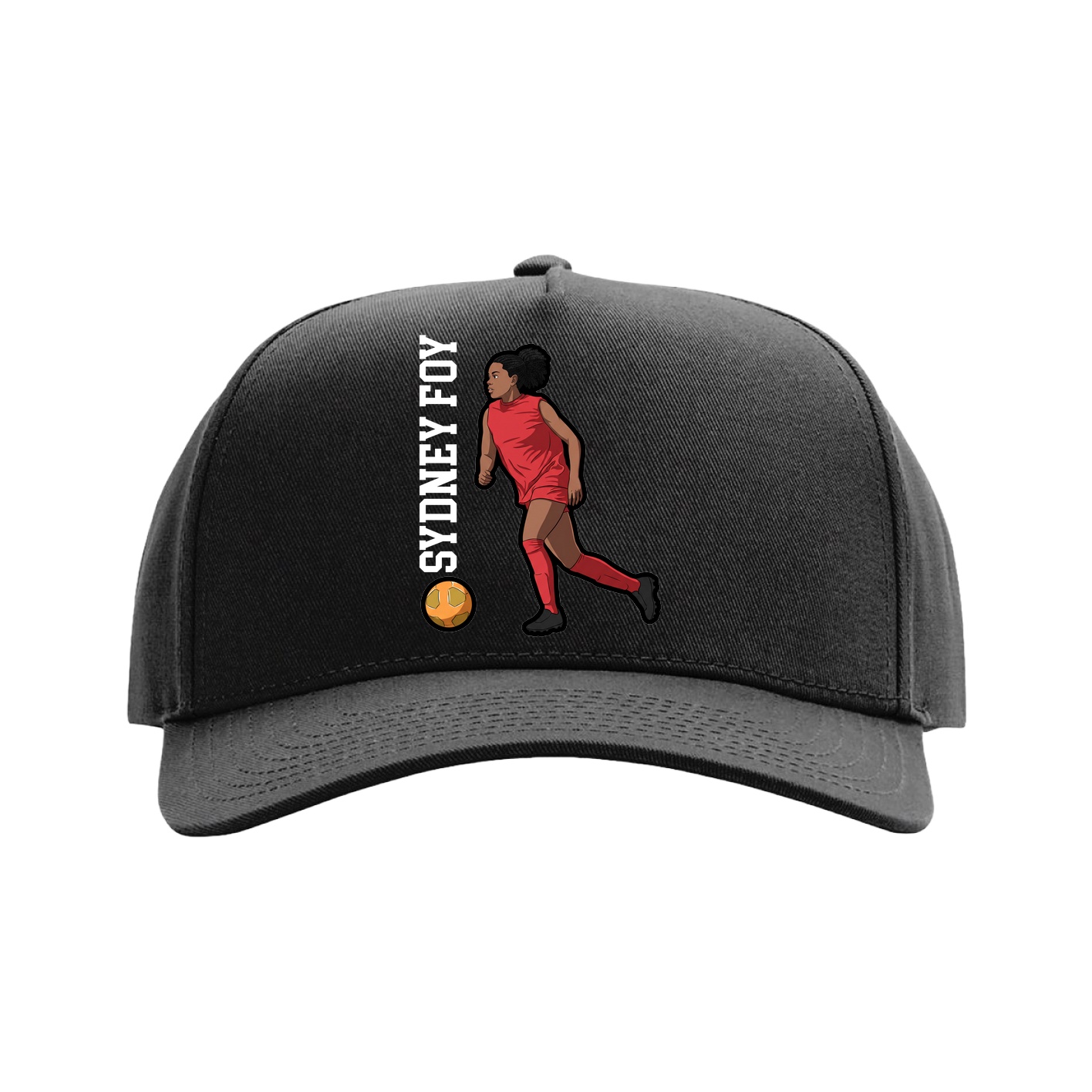 Full Fabric Five-Panel Champ Cap — Name Vertical in Black