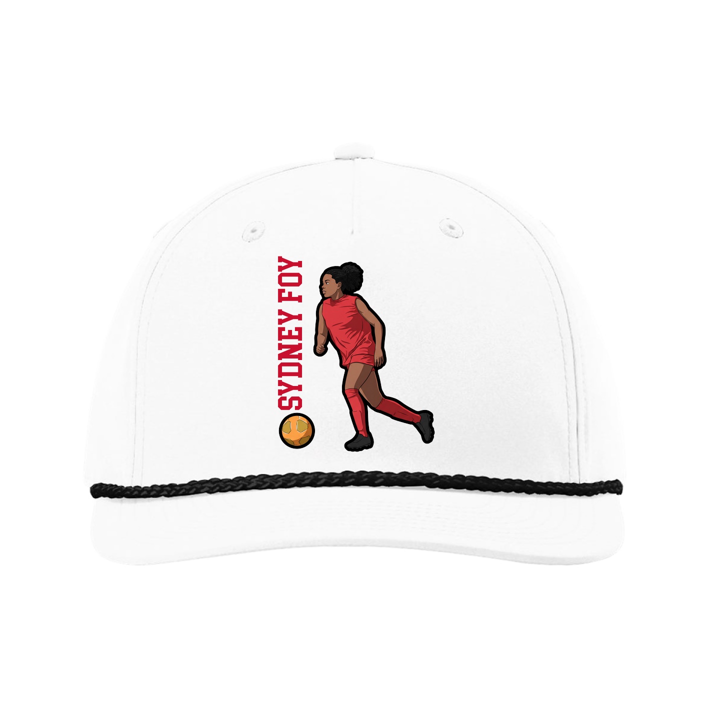 Five-Panel Classic Rope Cap — Name Vertical in White