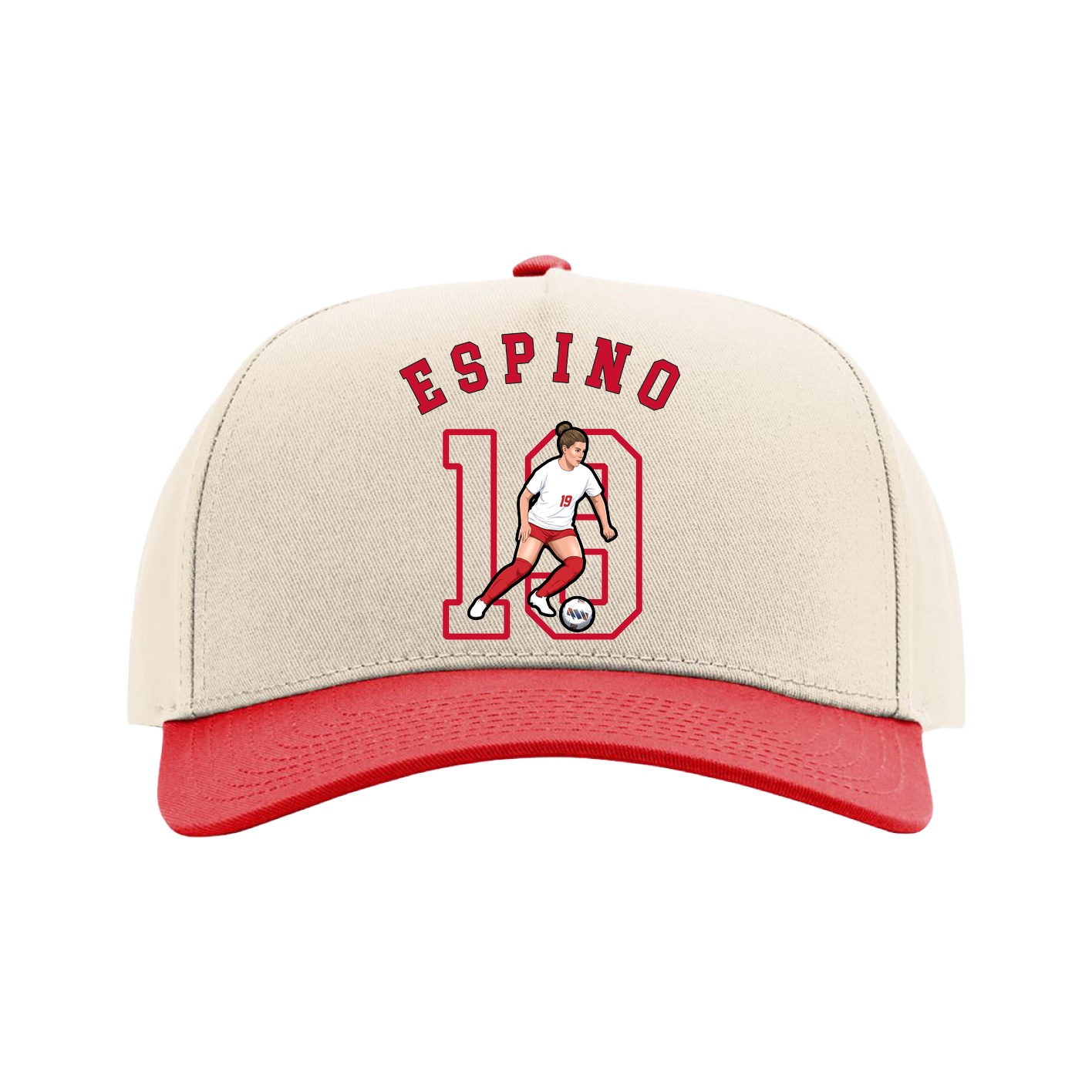 Full Fabric Five-Panel Champ Cap — Shirsey Arch in Cream/Red