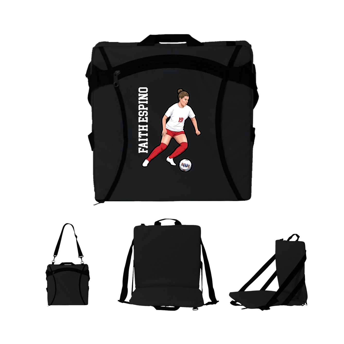 Folding Stadium Seat — Name Vertical in Black