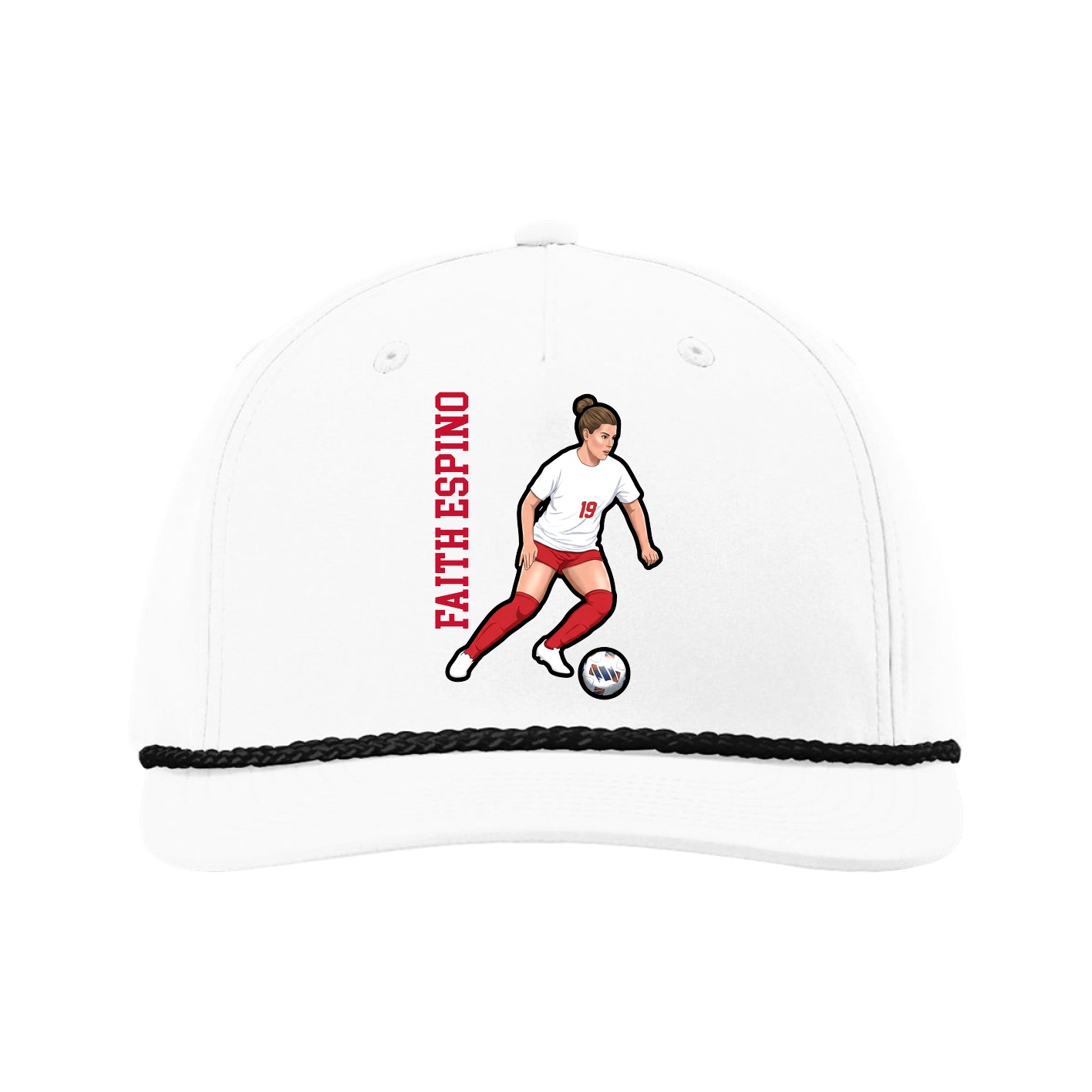 Five-Panel Classic Rope Cap — Name Vertical in White