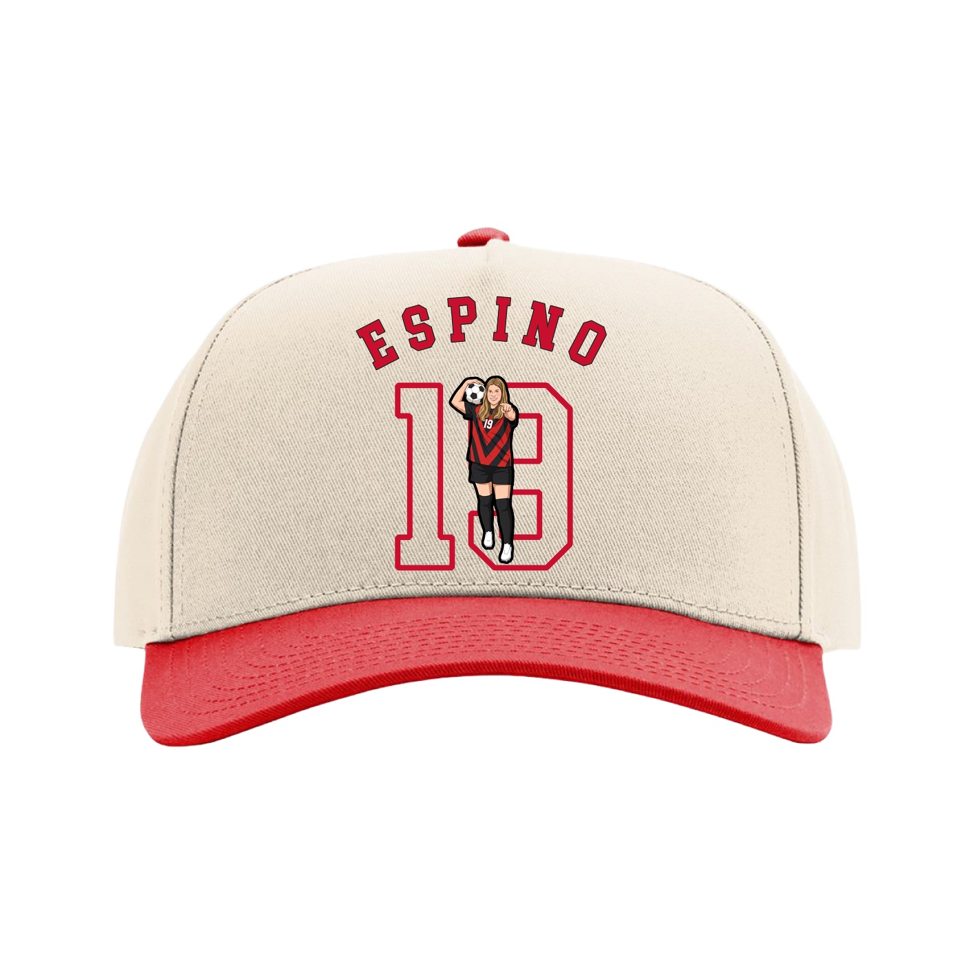 Full Fabric Five-Panel Champ Cap — Shirsey Arch in Cream/Red