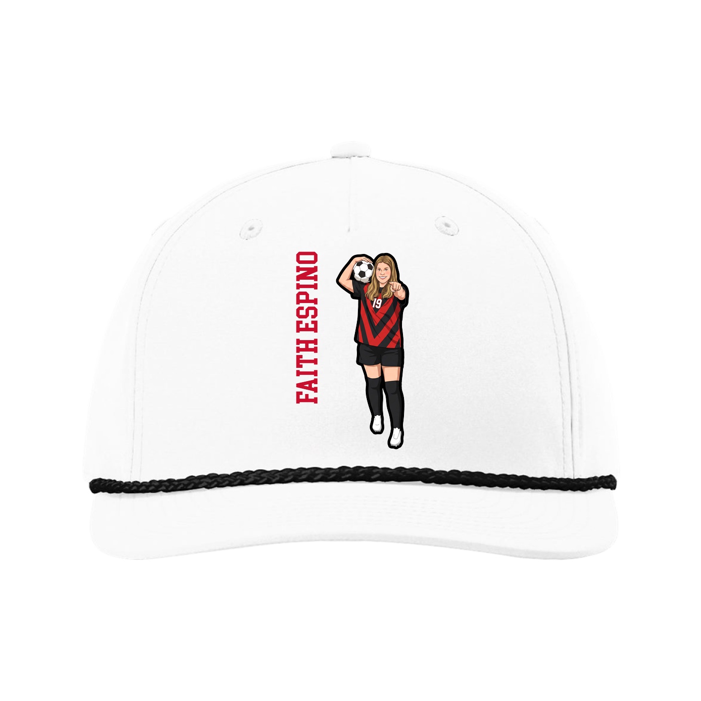 Five-Panel Classic Rope Cap — Name Vertical in White