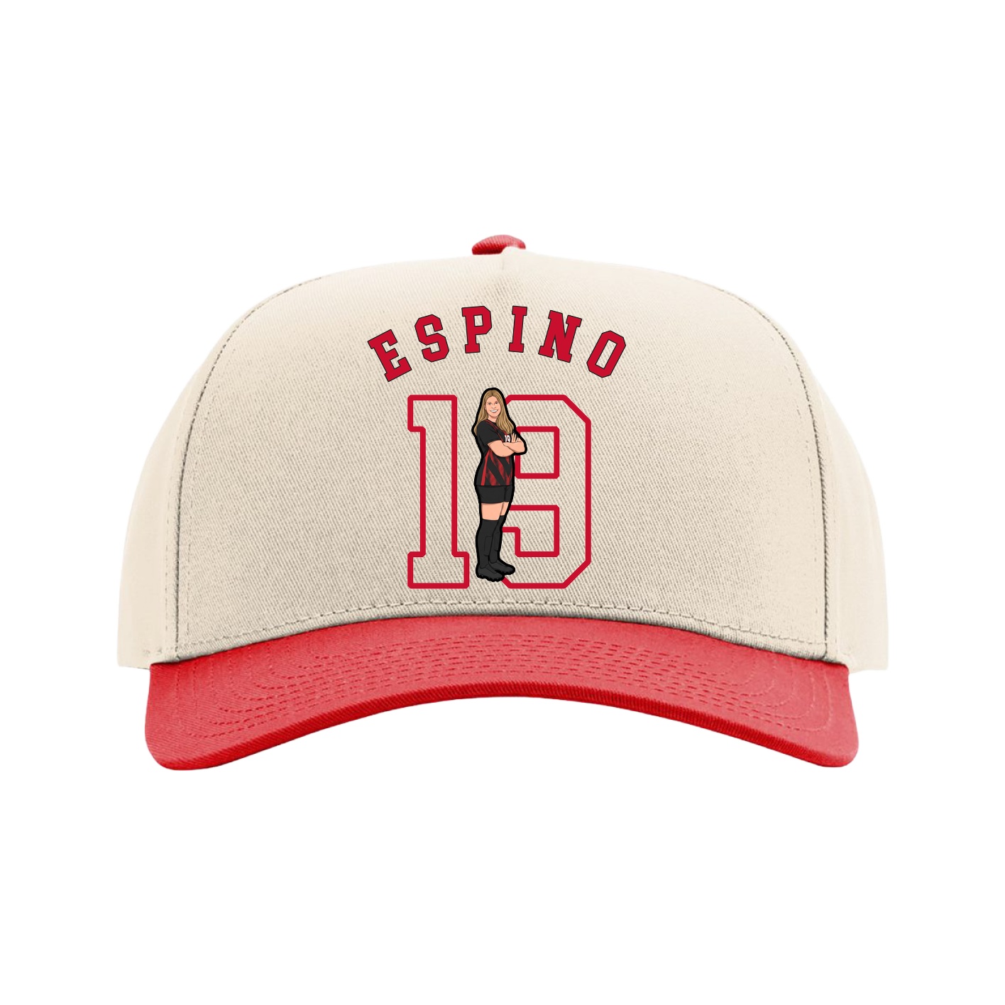 Full Fabric Five-Panel Champ Cap — Shirsey Arch in Cream/Red