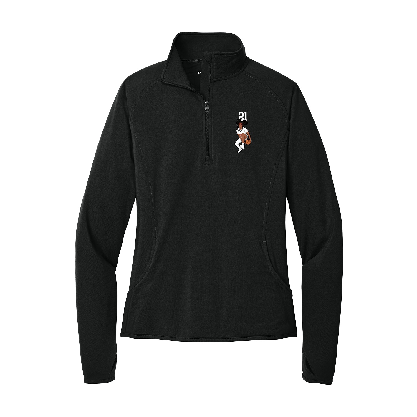 Women's Q-Zip Pullover — Number Top in Black