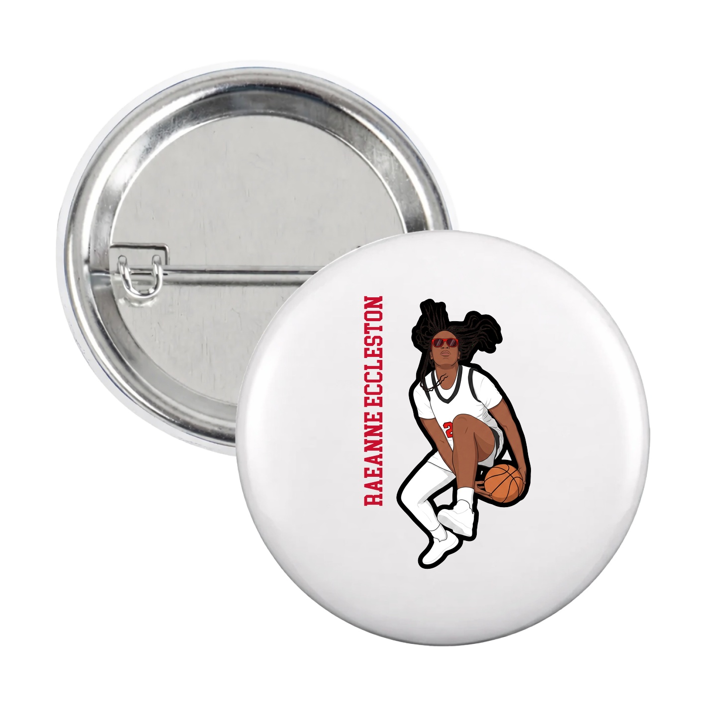 Game Day Button — Name Vertical in White