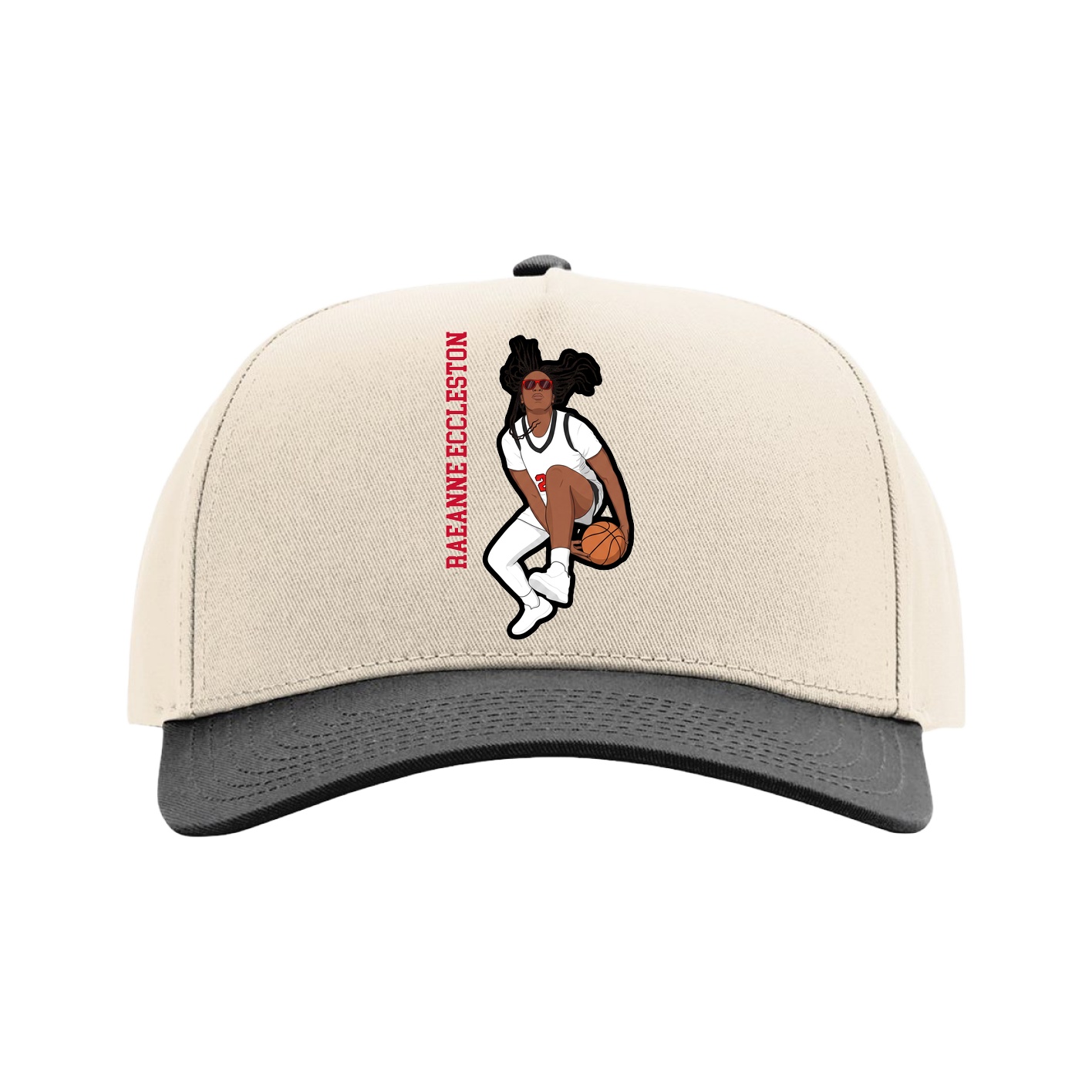 Full Fabric Five-Panel Champ Cap — Name Vertical in Cream/Black