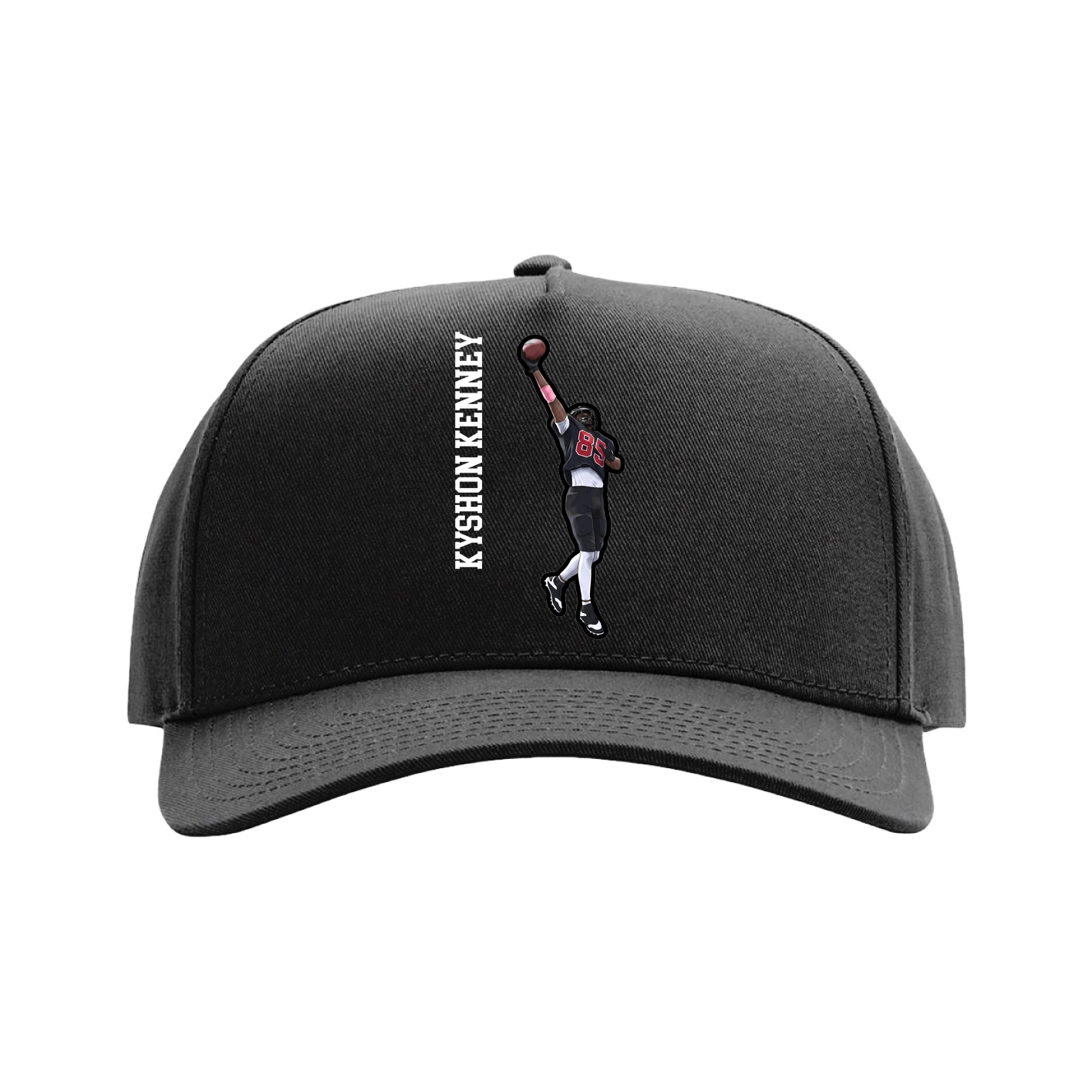 Full Fabric Five-Panel Champ Cap — Name Vertical in Black
