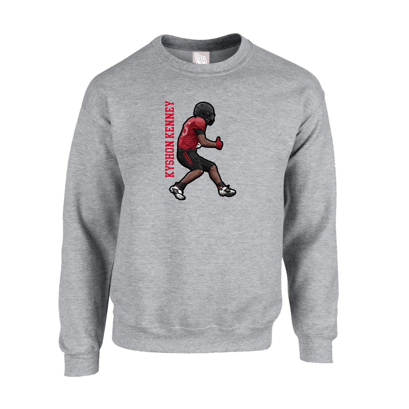 Fleece Crew — Name Vertical in Grey