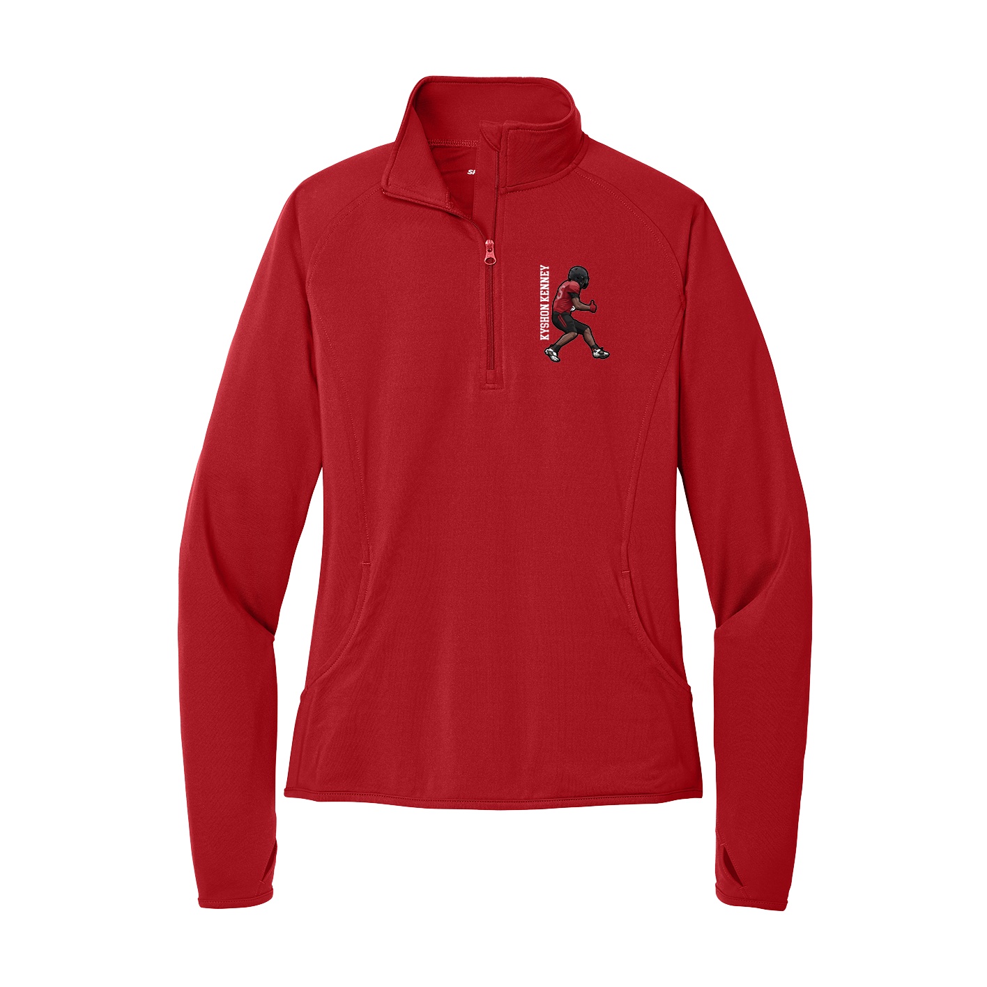 Women's Q-Zip Pullover — Name Vertical in Red