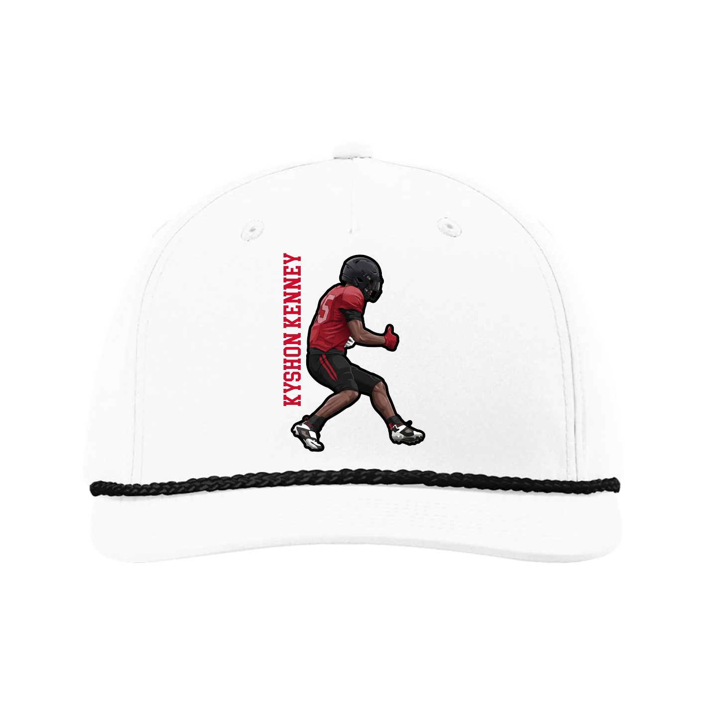 Five-Panel Classic Rope Cap — Name Vertical in White