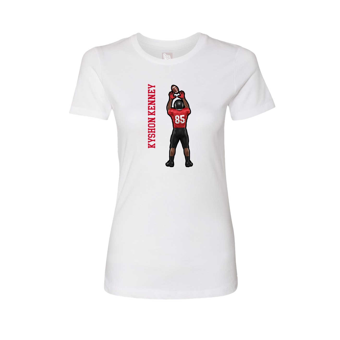 Womens Tee — Name Vertical in White