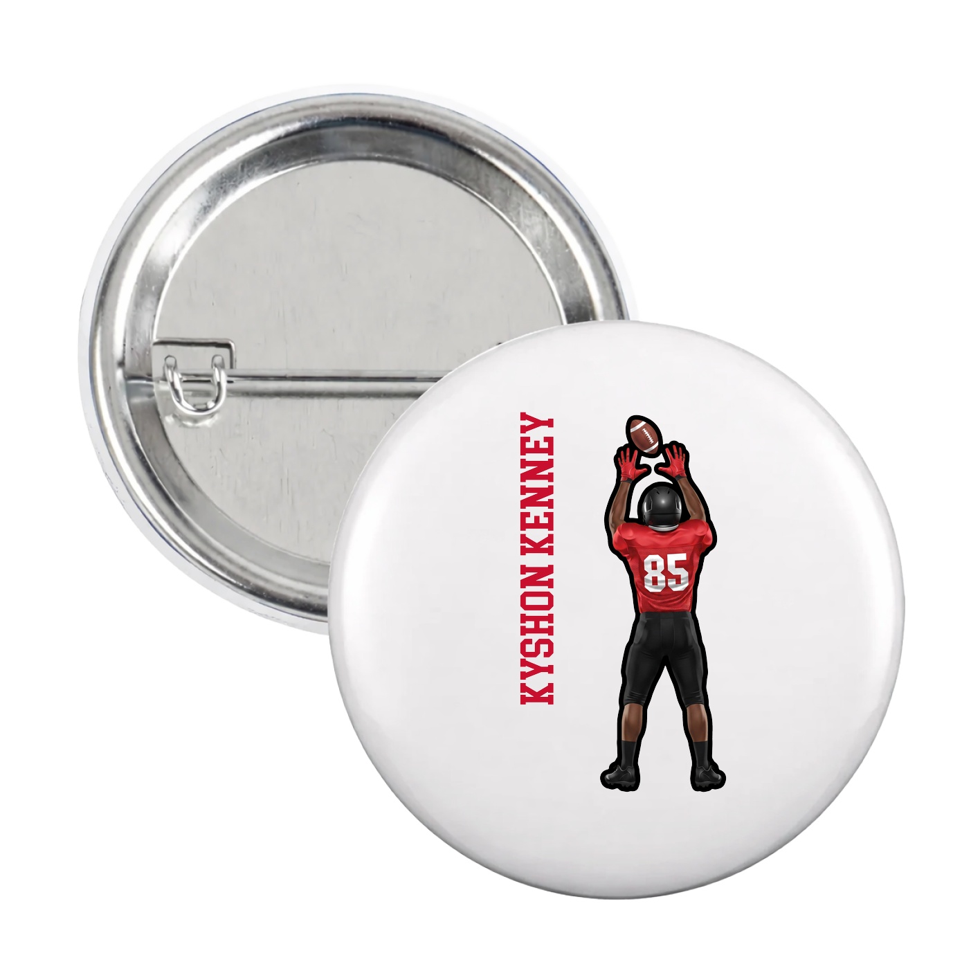 Game Day Button — Name Vertical in White
