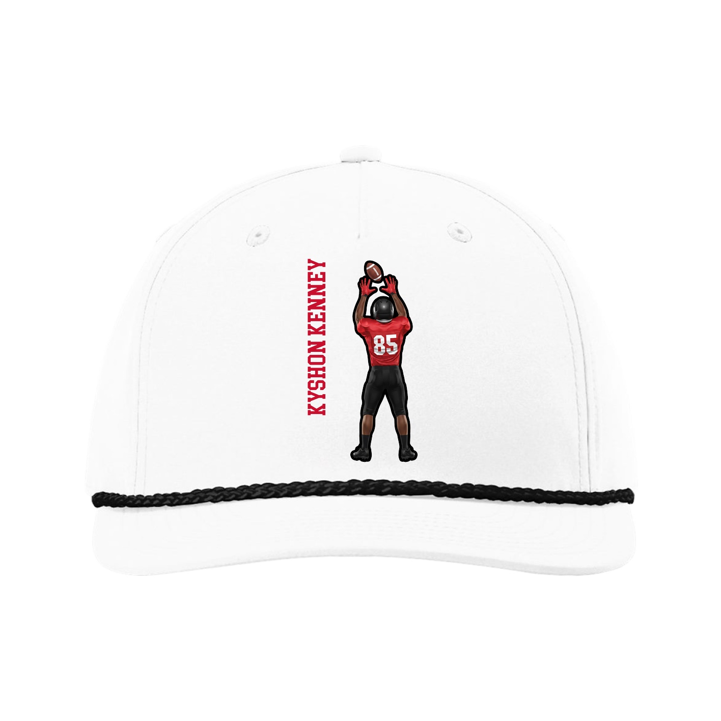 Five-Panel Classic Rope Cap — Name Vertical in White