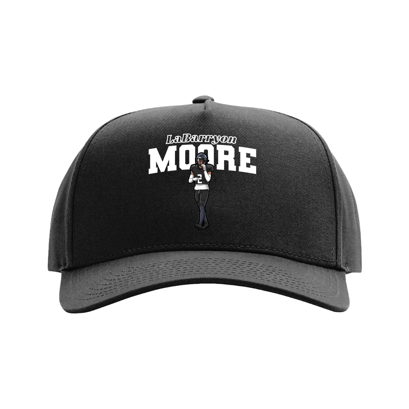 Full Fabric Five-Panel Champ Cap — Name Arch in Black