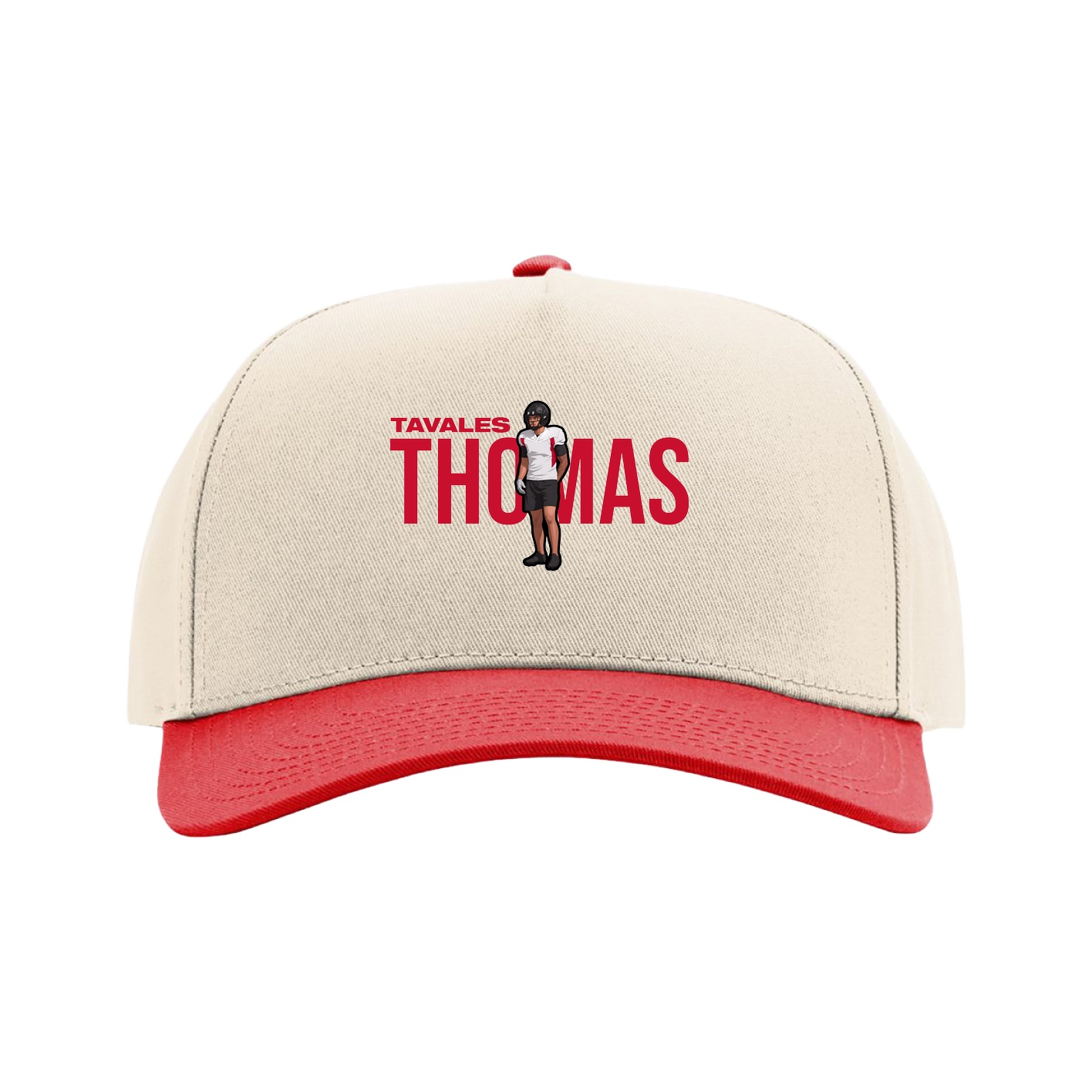 Full Fabric Five-Panel Champ Cap — Player Name in Cream/Red
