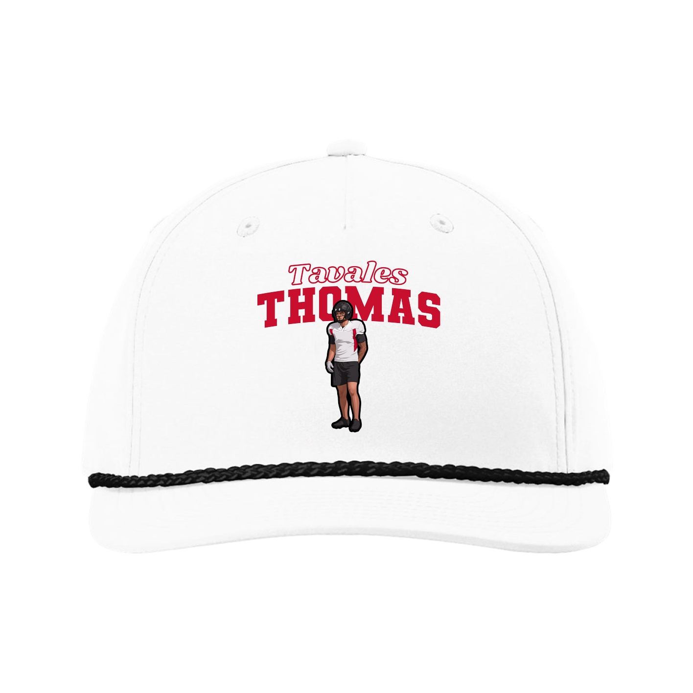 Five-Panel Classic Rope Cap — Name Arch in White