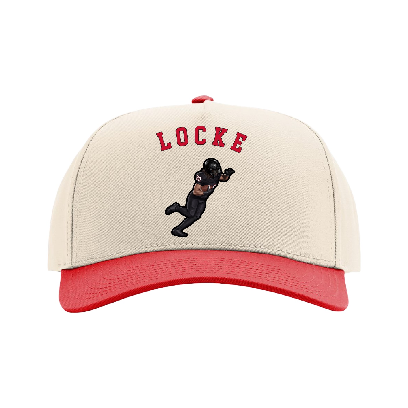 Full Fabric Five-Panel Champ Cap — Shirsey Arch in Cream/Red