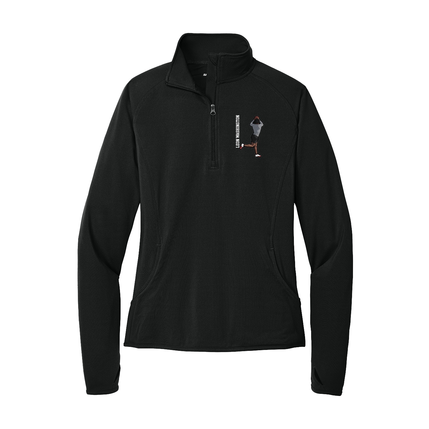 Women's Q-Zip Pullover — Name Vertical in Black