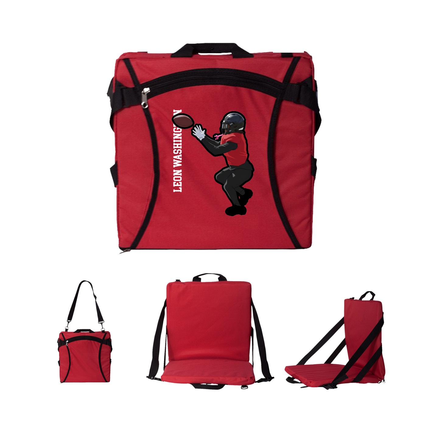 Folding Stadium Seat — Name Vertical in Red