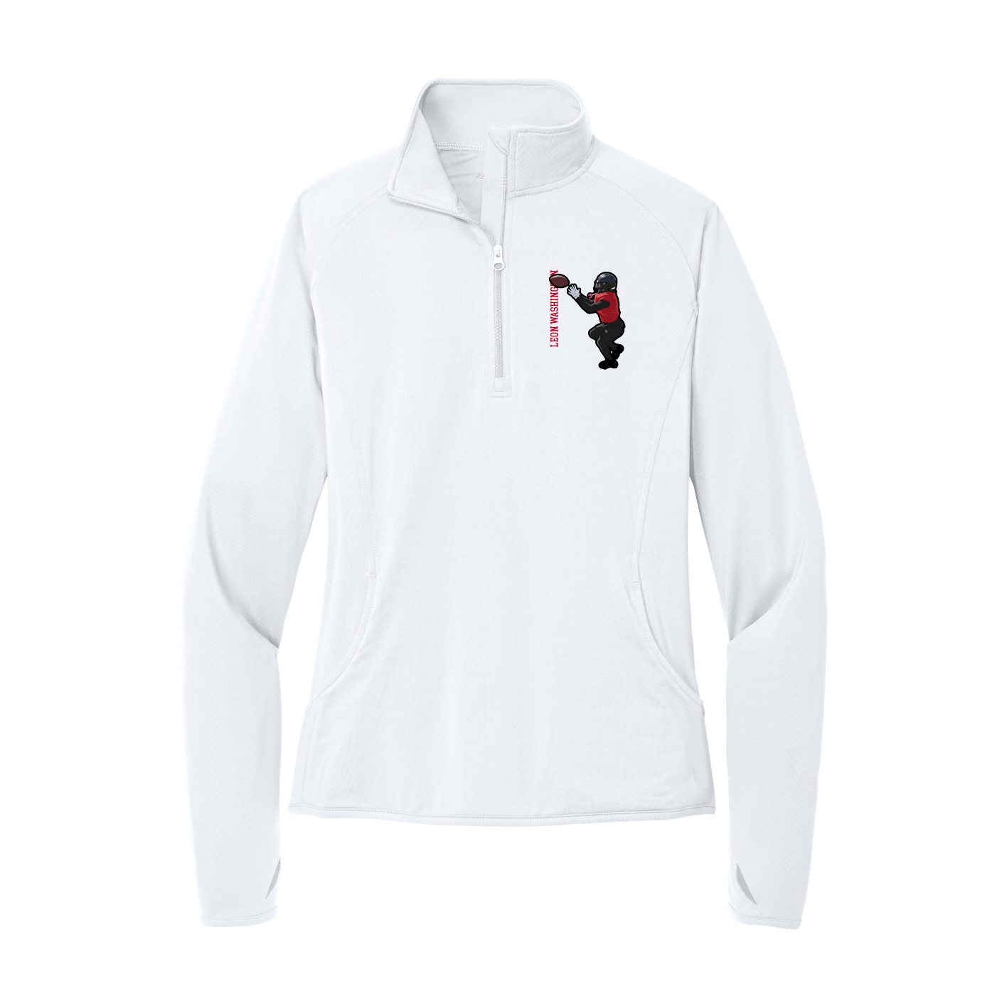 Women's Q-Zip Pullover — Name Vertical in White