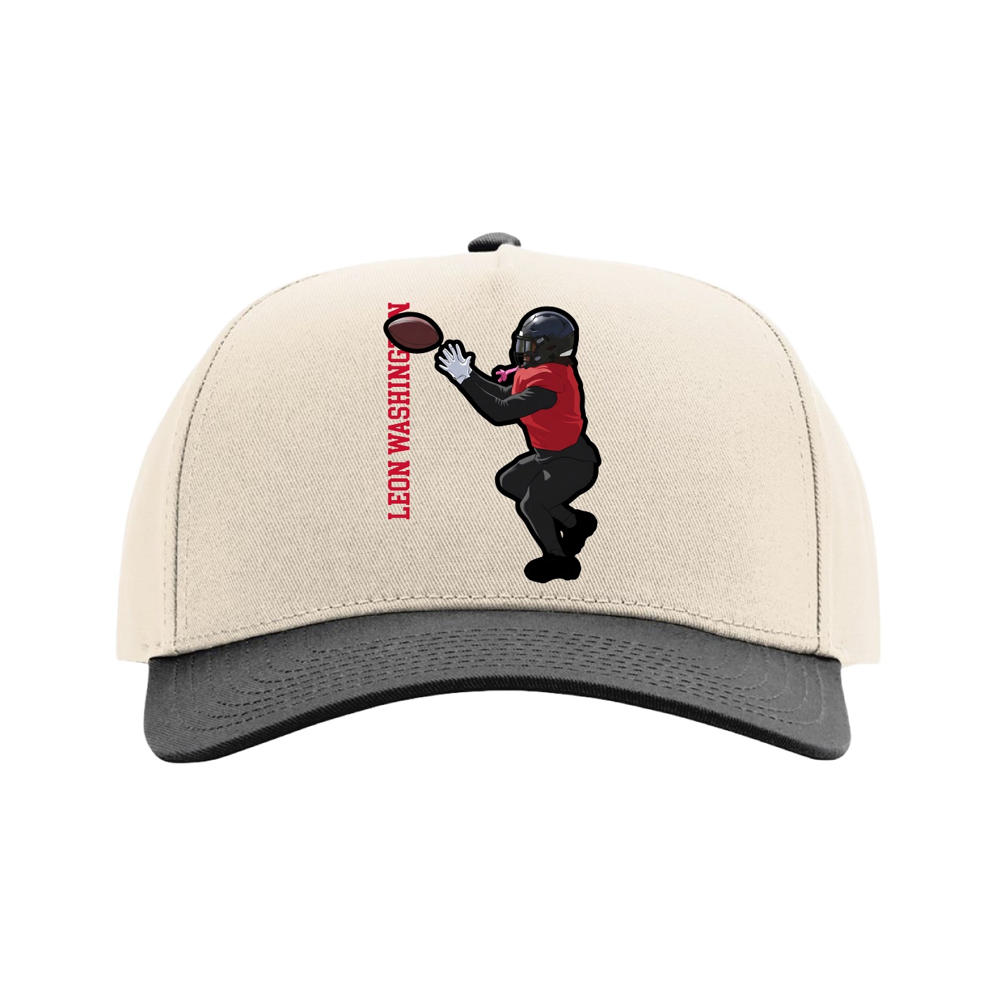 Full Fabric Five-Panel Champ Cap — Name Vertical in Cream/Black