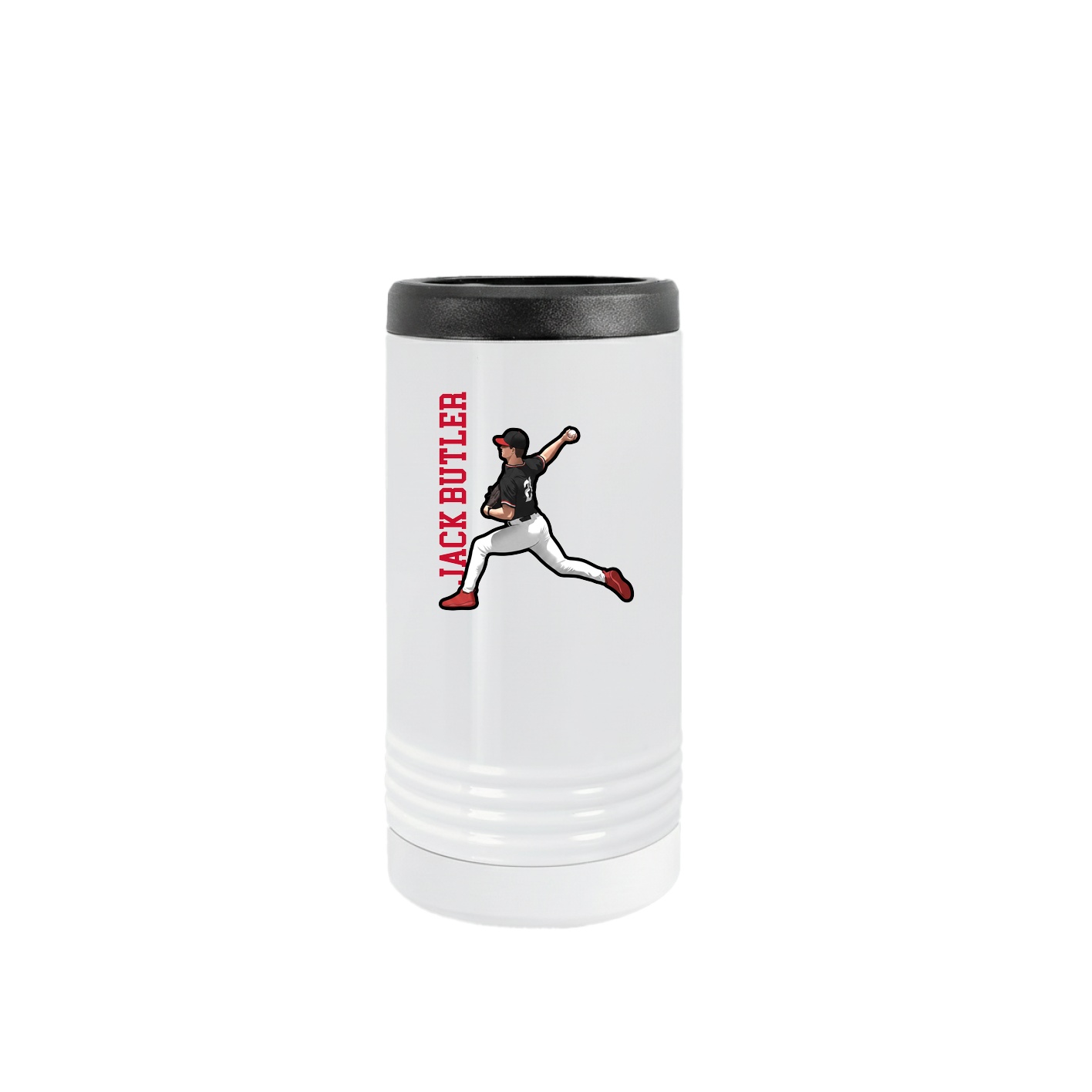 Slim Beverage Holder — Name Vertical in White