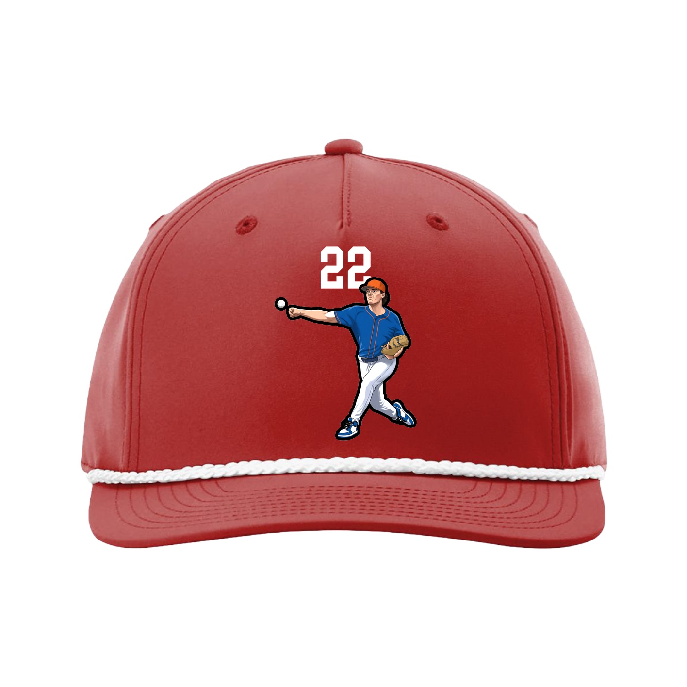 Five-Panel Classic Rope Cap — Number Top in Red