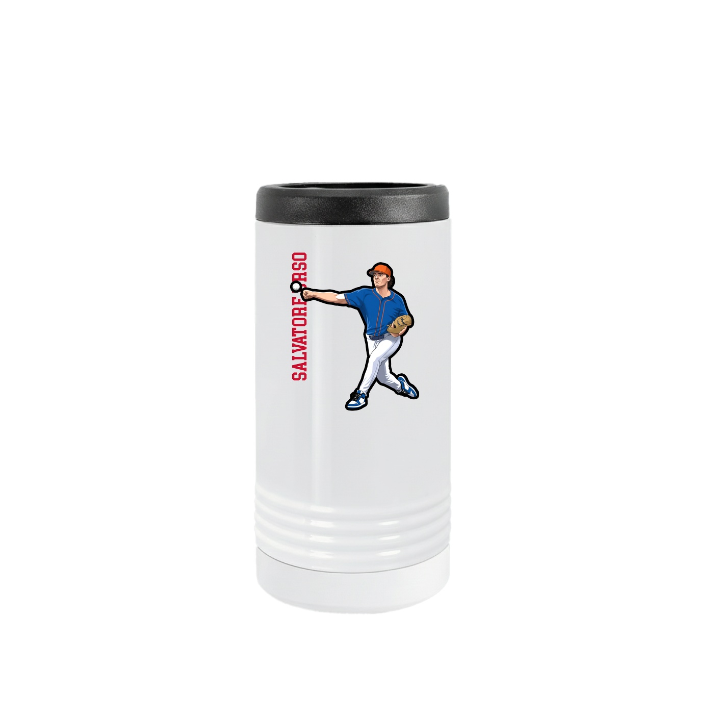 Slim Beverage Holder — Name Vertical in White