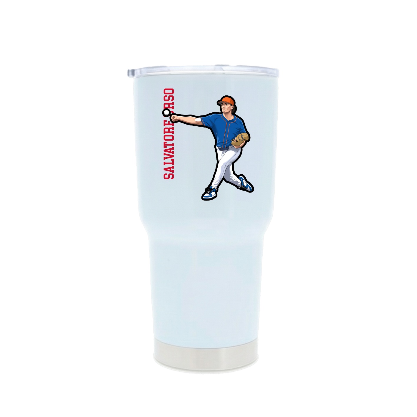 30oz Stainless Steel Tumbler — Name Vertical in White