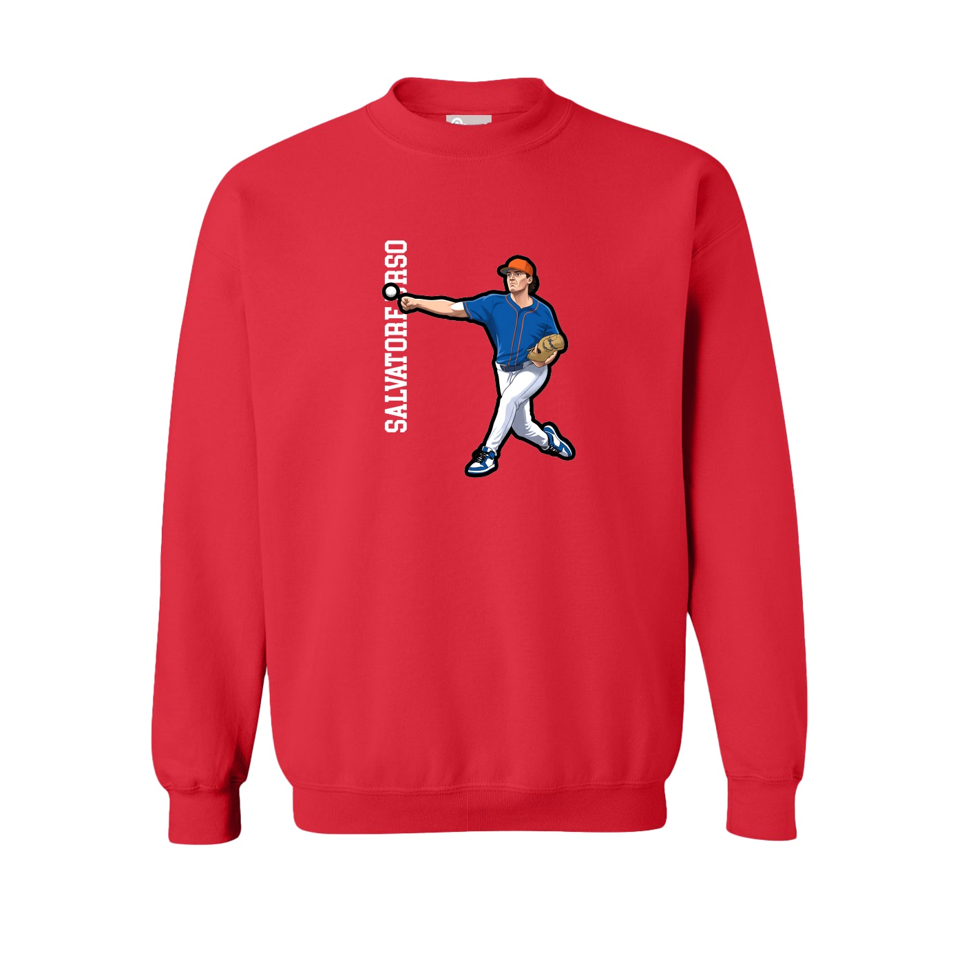 Fleece Crew — Name Vertical in Red