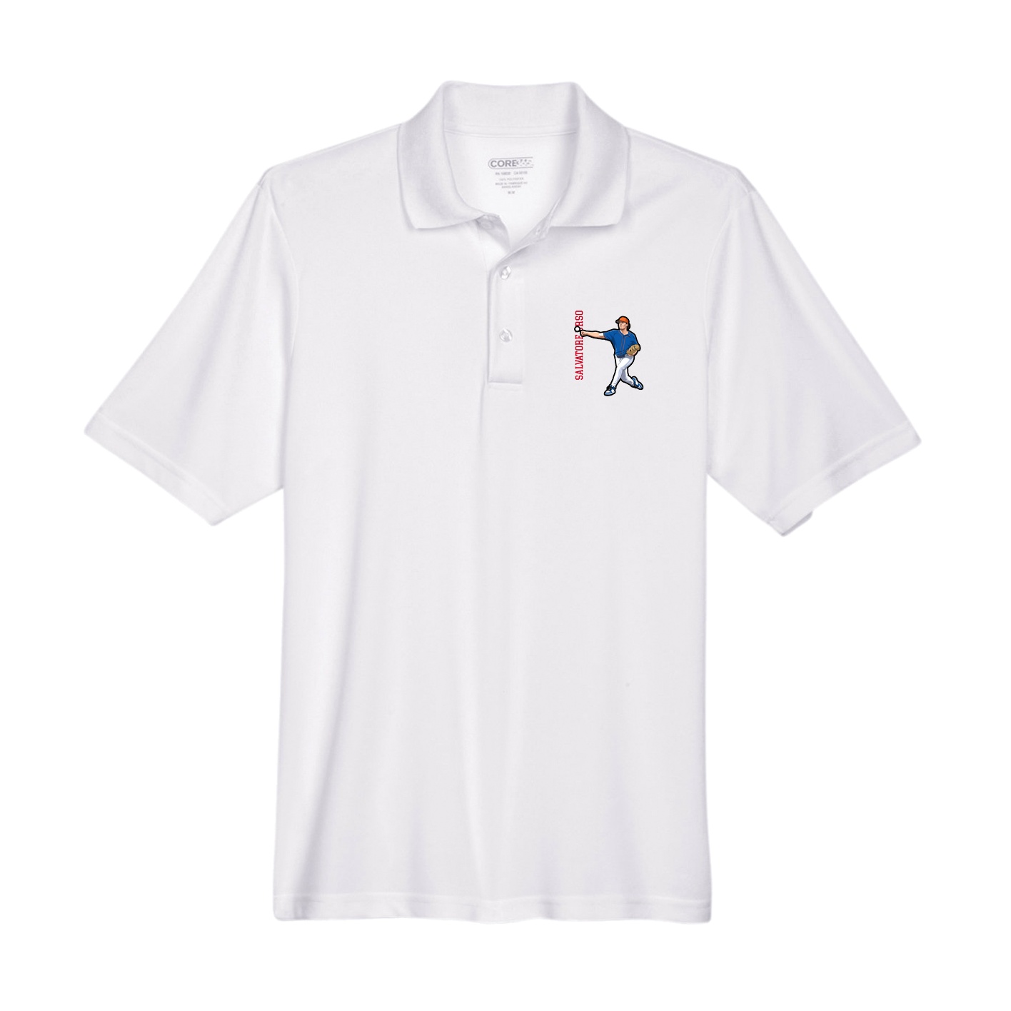 Performance Polo — Name Vertical in White