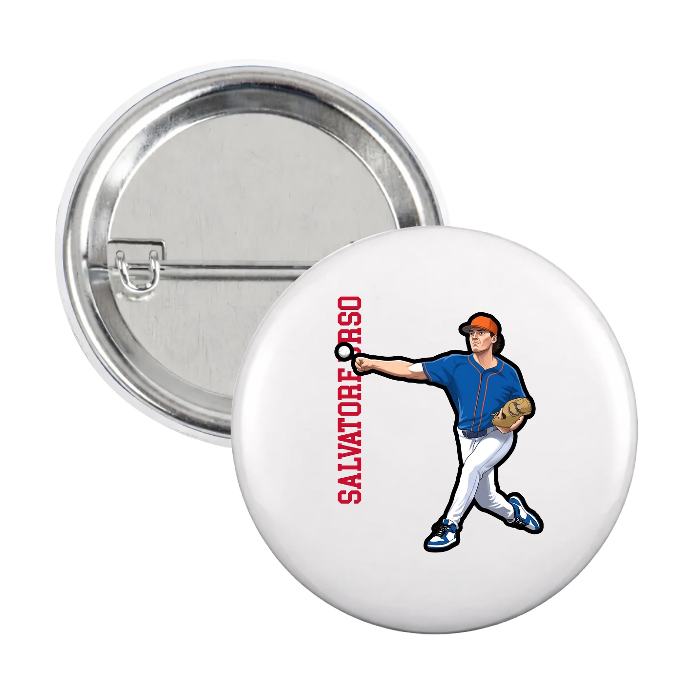 Game Day Button — Name Vertical in White