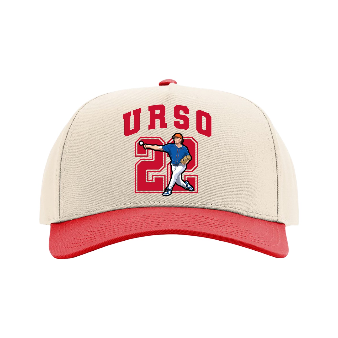 Full Fabric Five-Panel Champ Cap — Number in Cream/Red