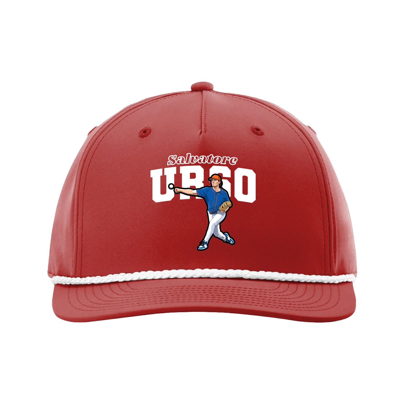 Five-Panel Classic Rope Cap — Name Arch in Red