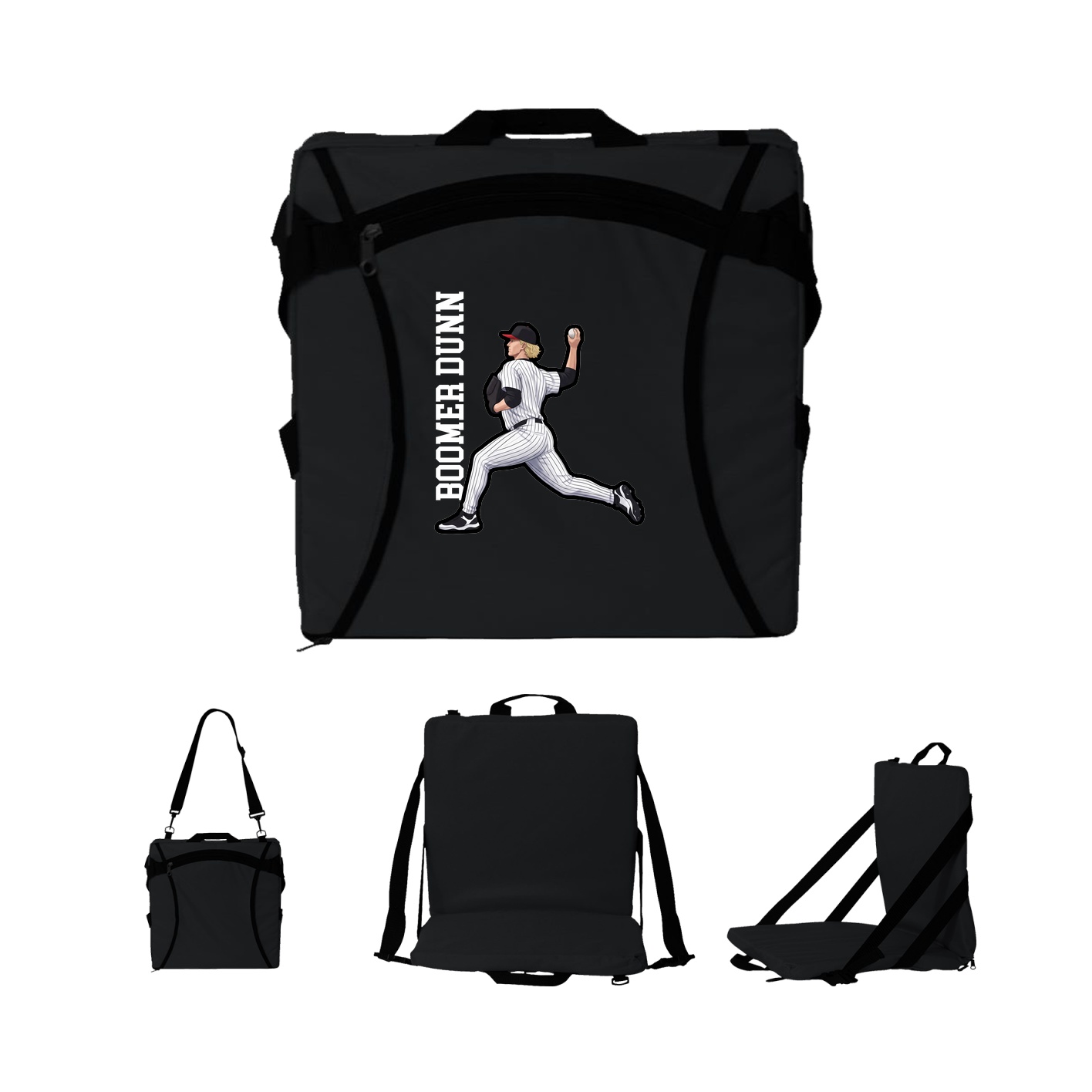 Folding Stadium Seat — Name Vertical in Black