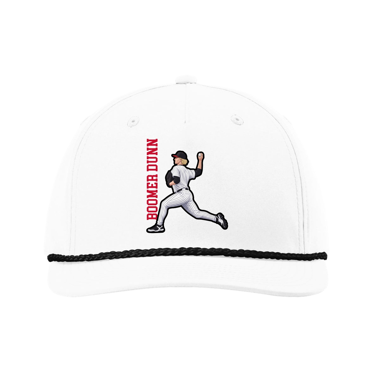 Five-Panel Classic Rope Cap — Name Vertical in White