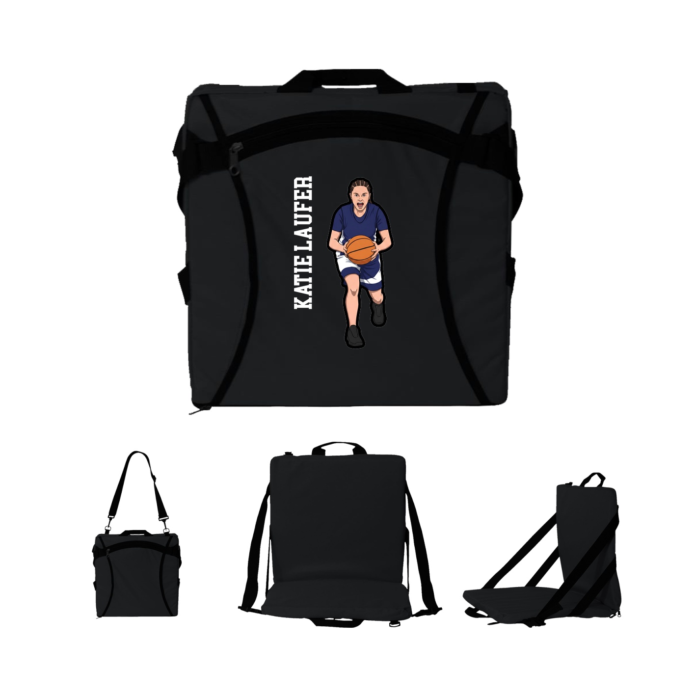 Folding Stadium Seat — Name Vertical in Black