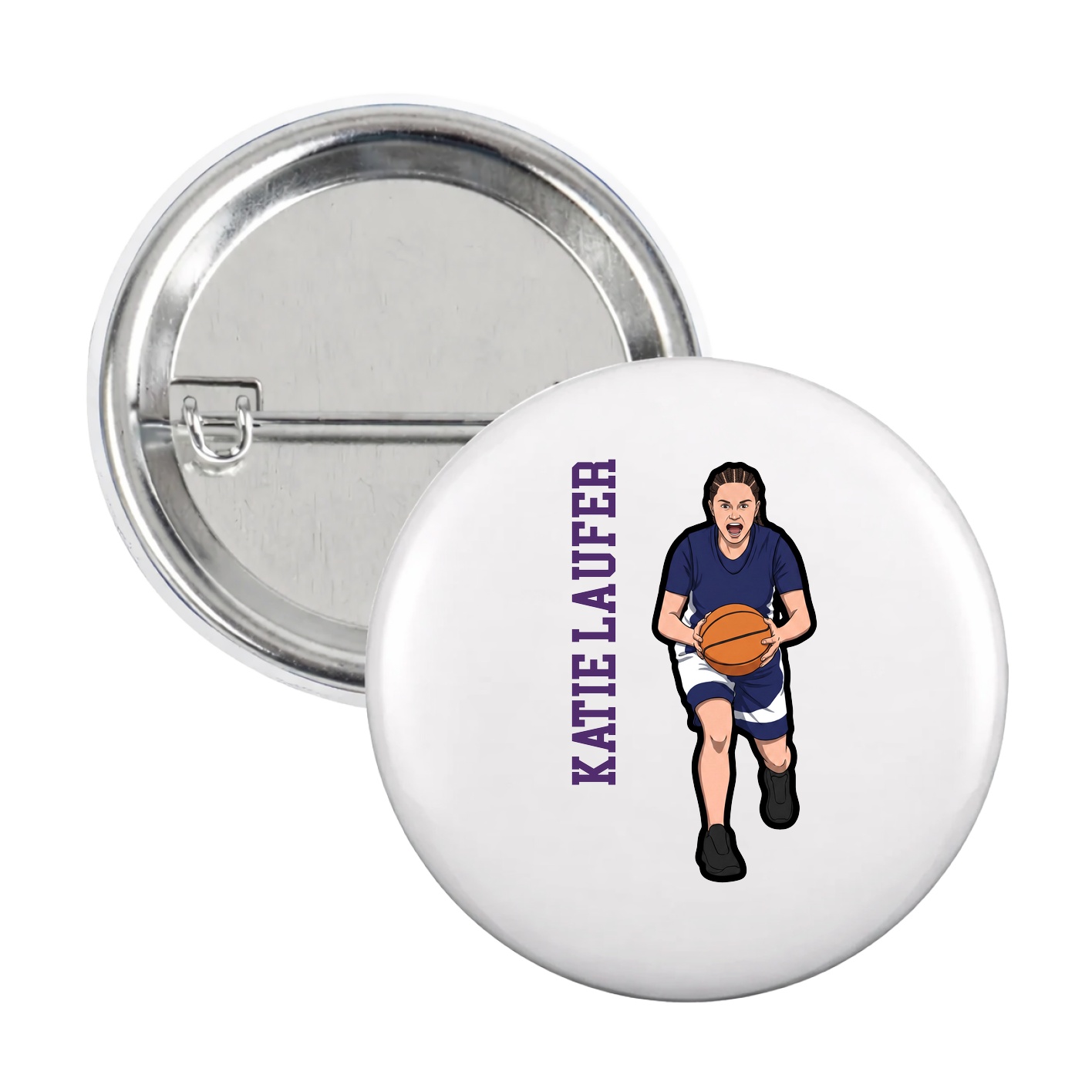 Game Day Button — Name Vertical in White