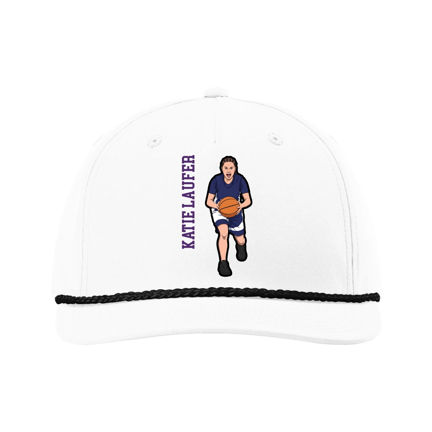 Five-Panel Classic Rope Cap — Name Vertical in White