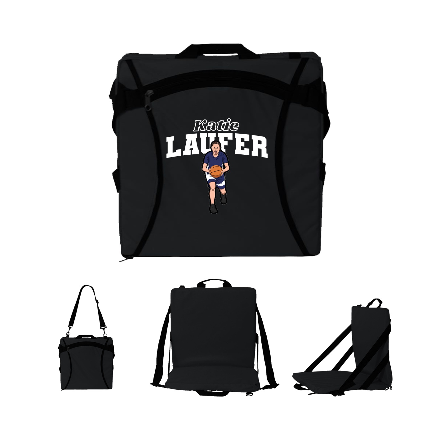 Folding Stadium Seat — Name Arch in Black