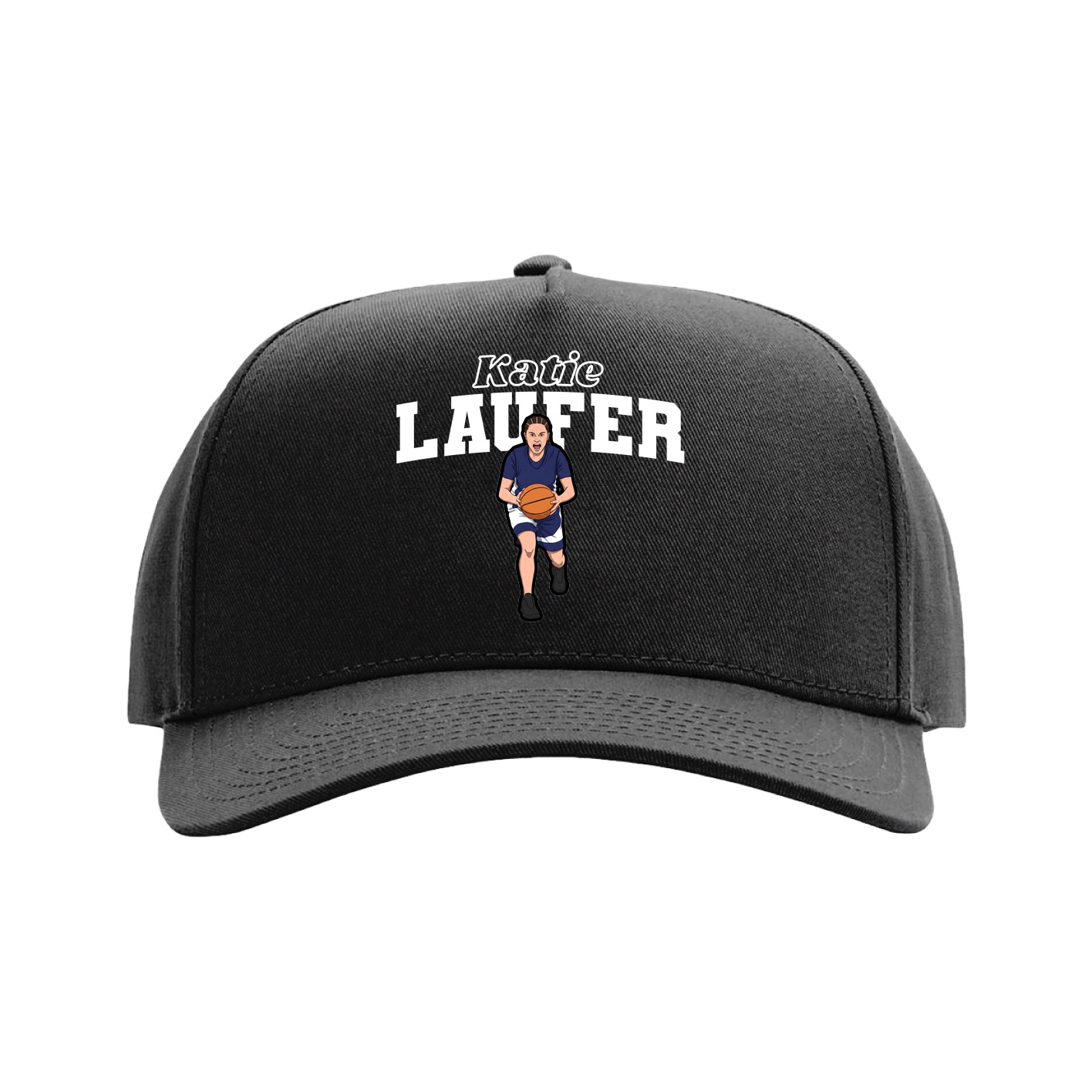Full Fabric Five-Panel Champ Cap — Name Arch in Black