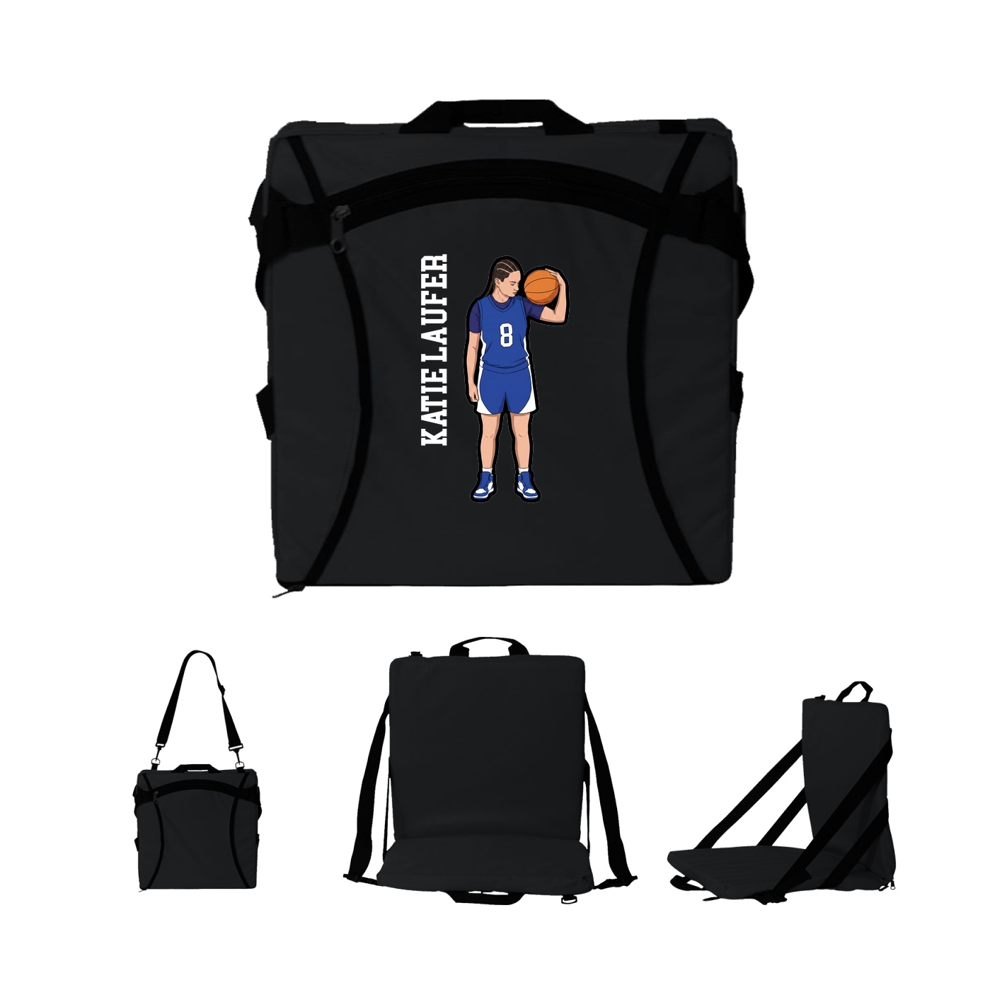 Folding Stadium Seat — Name Vertical in Black