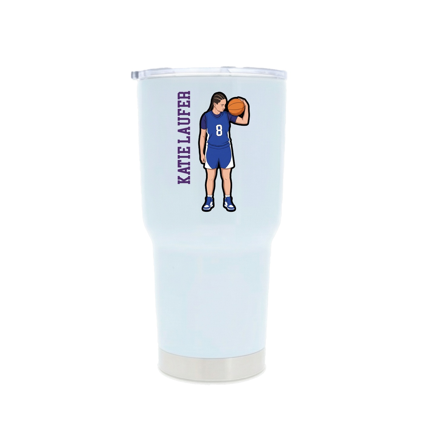 30oz Stainless Steel Tumbler — Name Vertical in White