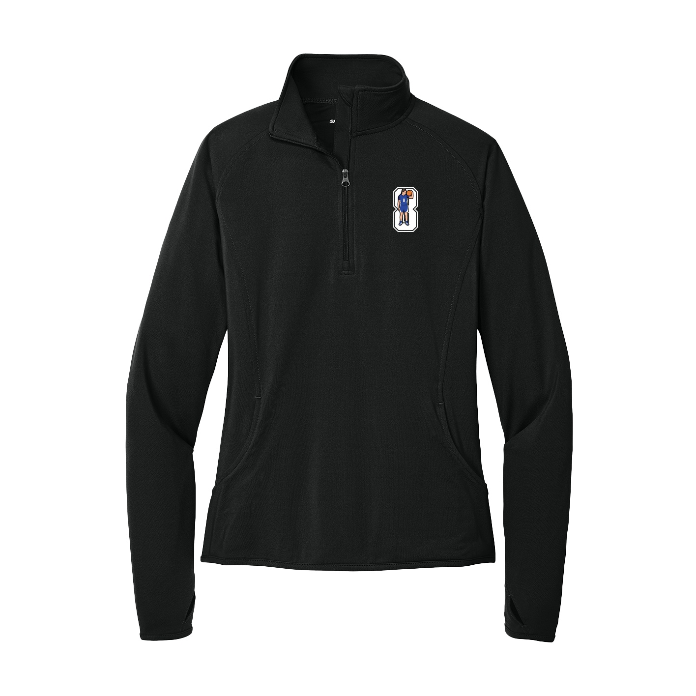 Women's Q-Zip Pullover — Number in Black