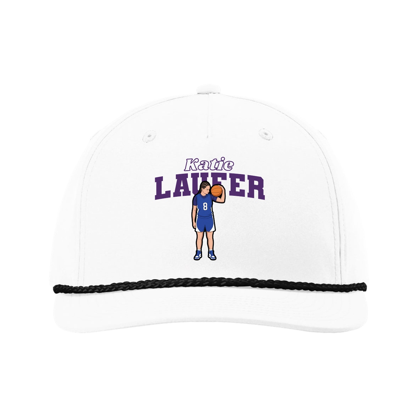 Five-Panel Classic Rope Cap — Name Arch in White