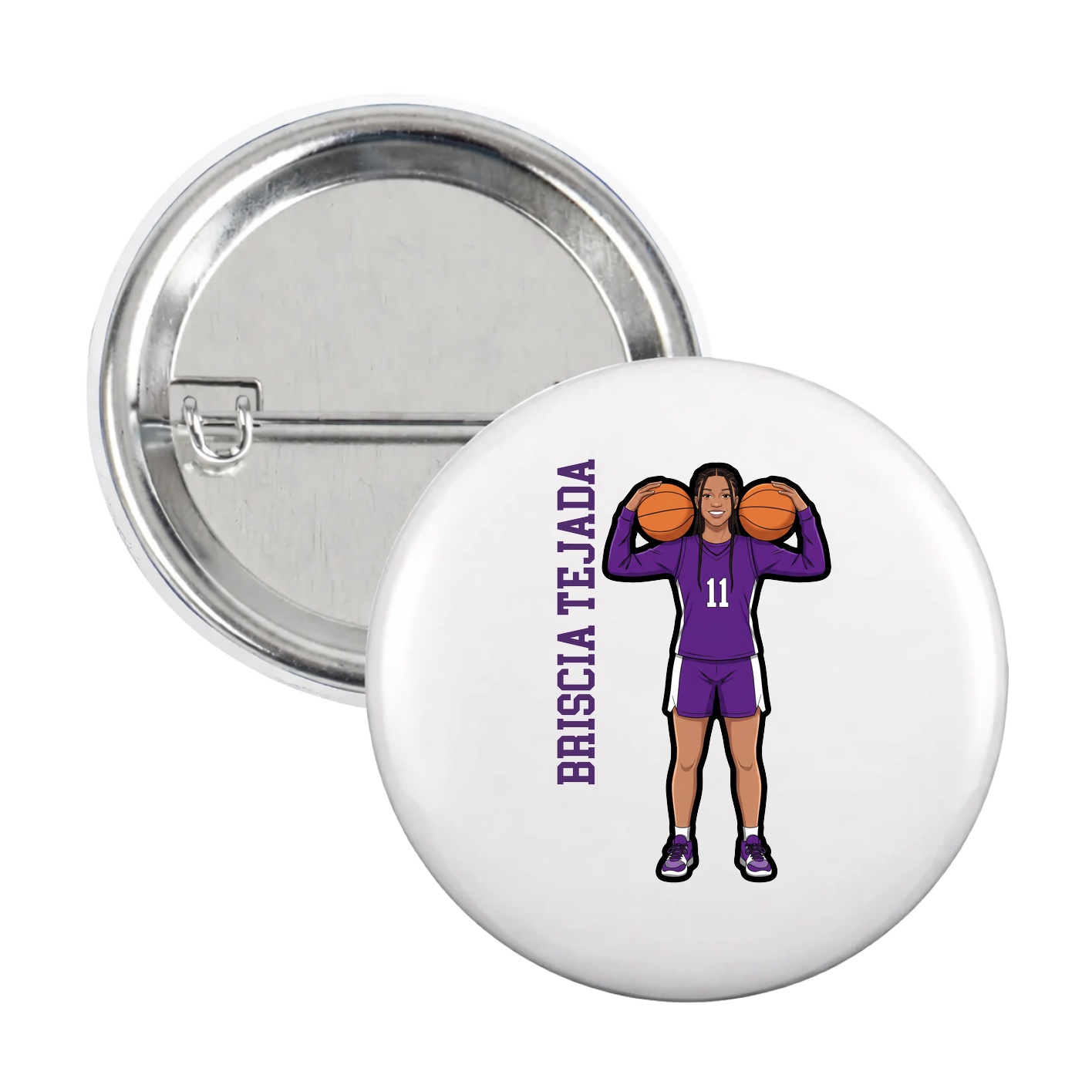 Game Day Button — Name Vertical in White
