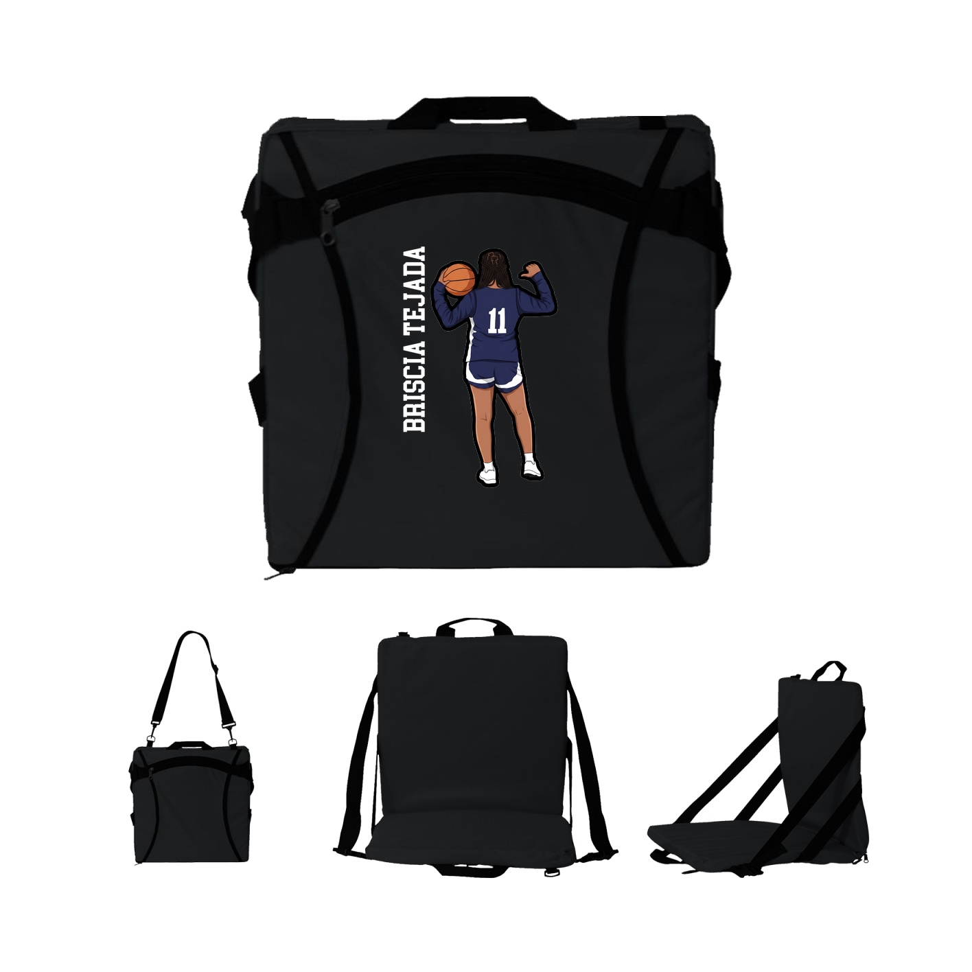Folding Stadium Seat — Name Vertical in Black