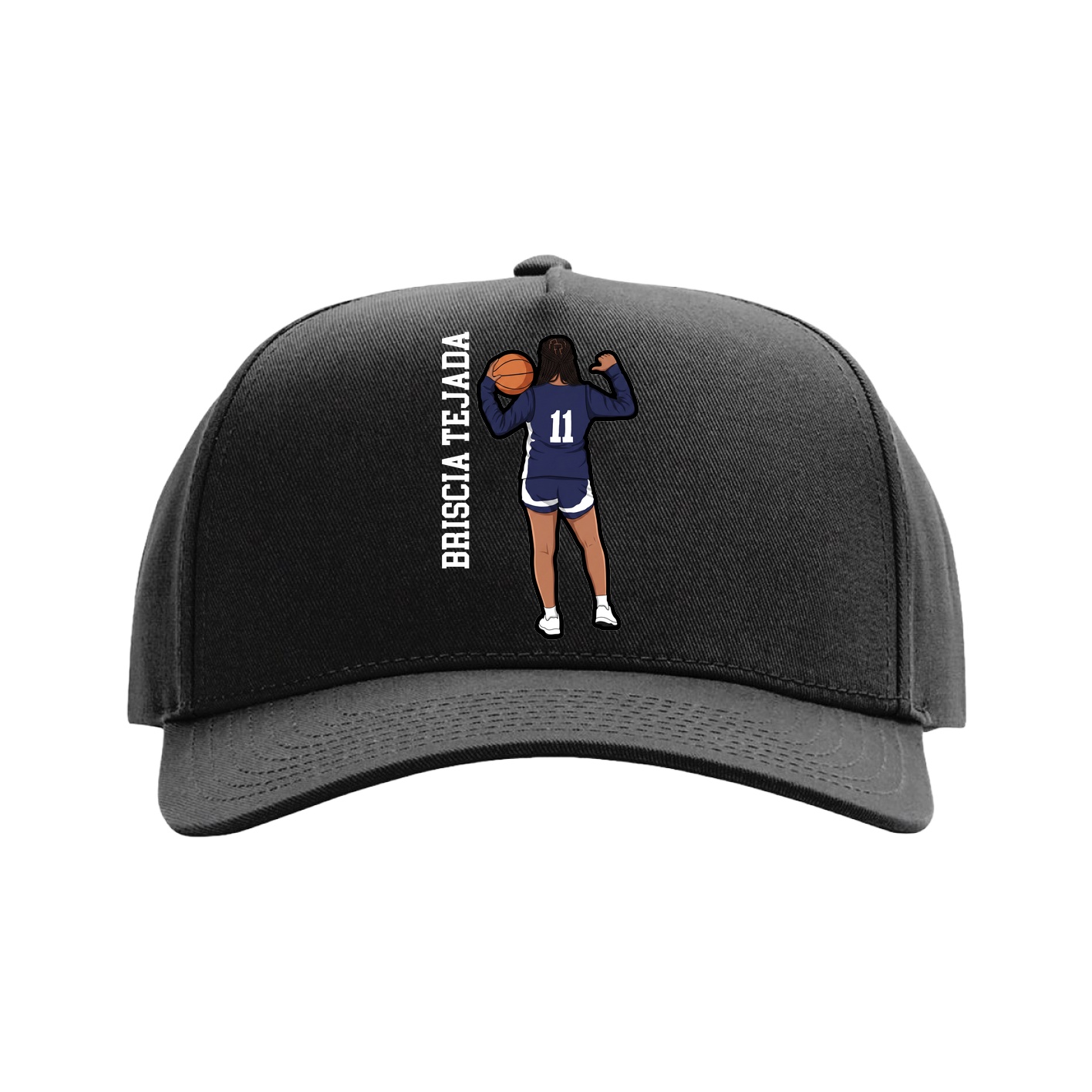Full Fabric Five-Panel Champ Cap — Name Vertical in Black