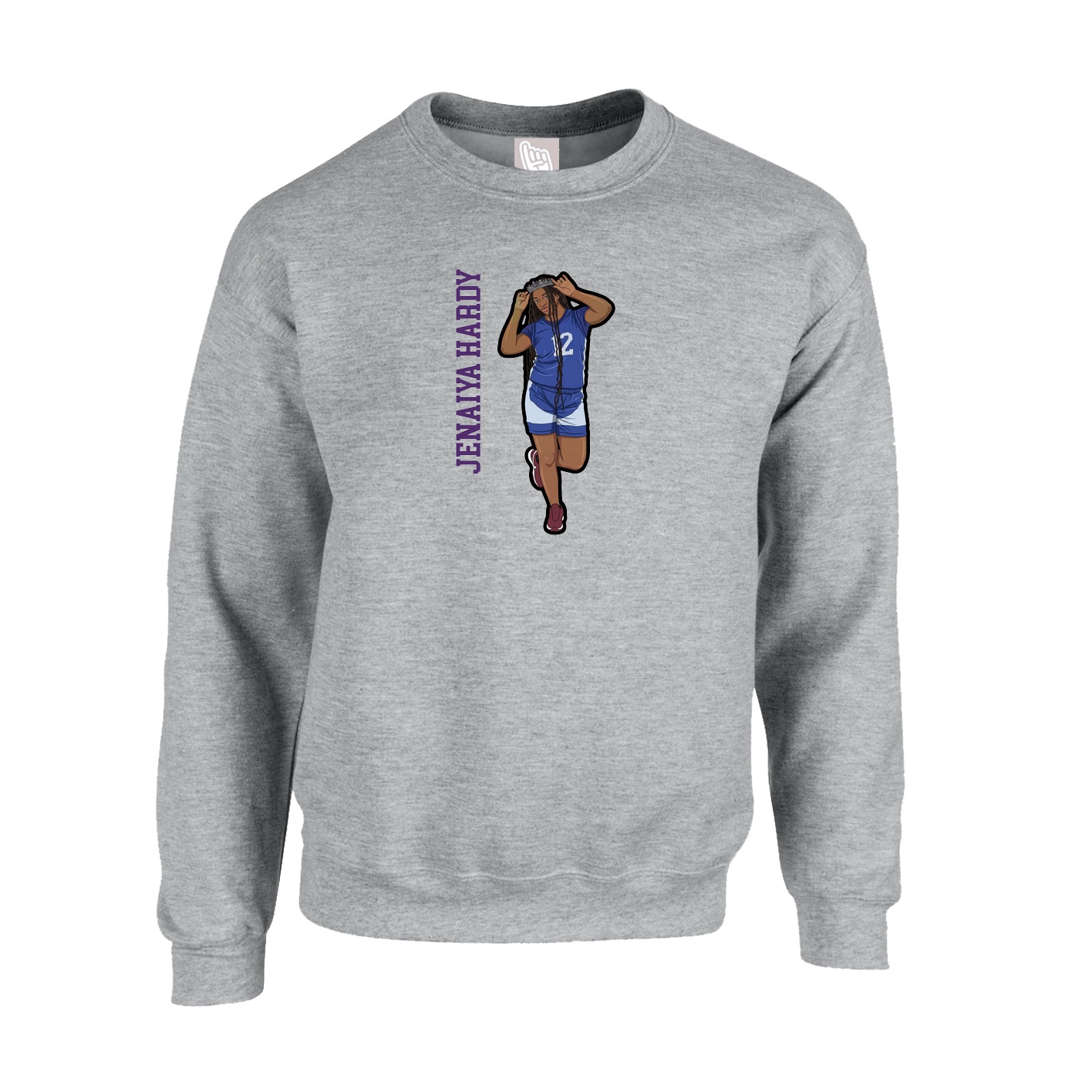 Fleece Crew — Name Vertical in Grey